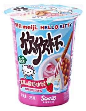 明治欣欣杯HELLO KITTY装草莓酸奶味酱饼干条25g