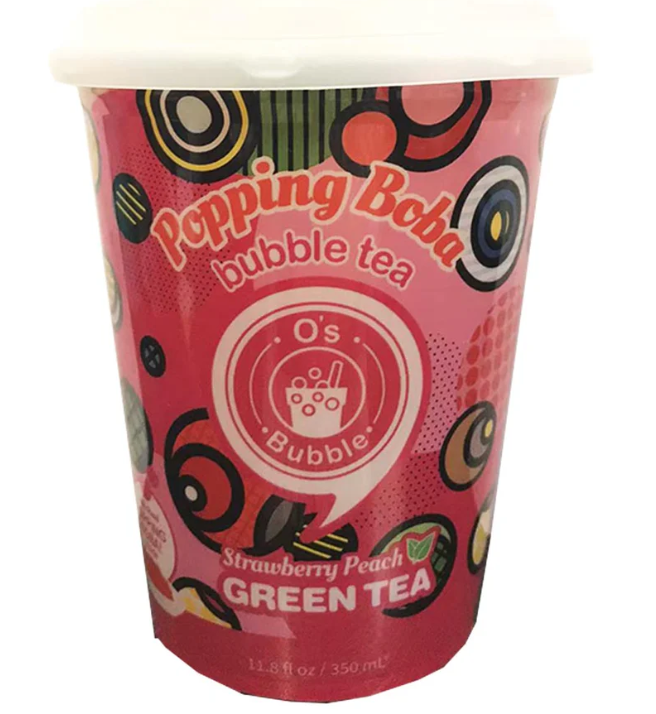Taiwanese Drink Based on Strawberry and Peach With Popping Boba 350ML