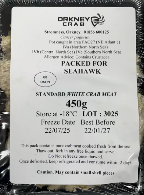 ORKNEY CRAB Standard White Crab Meat 450G