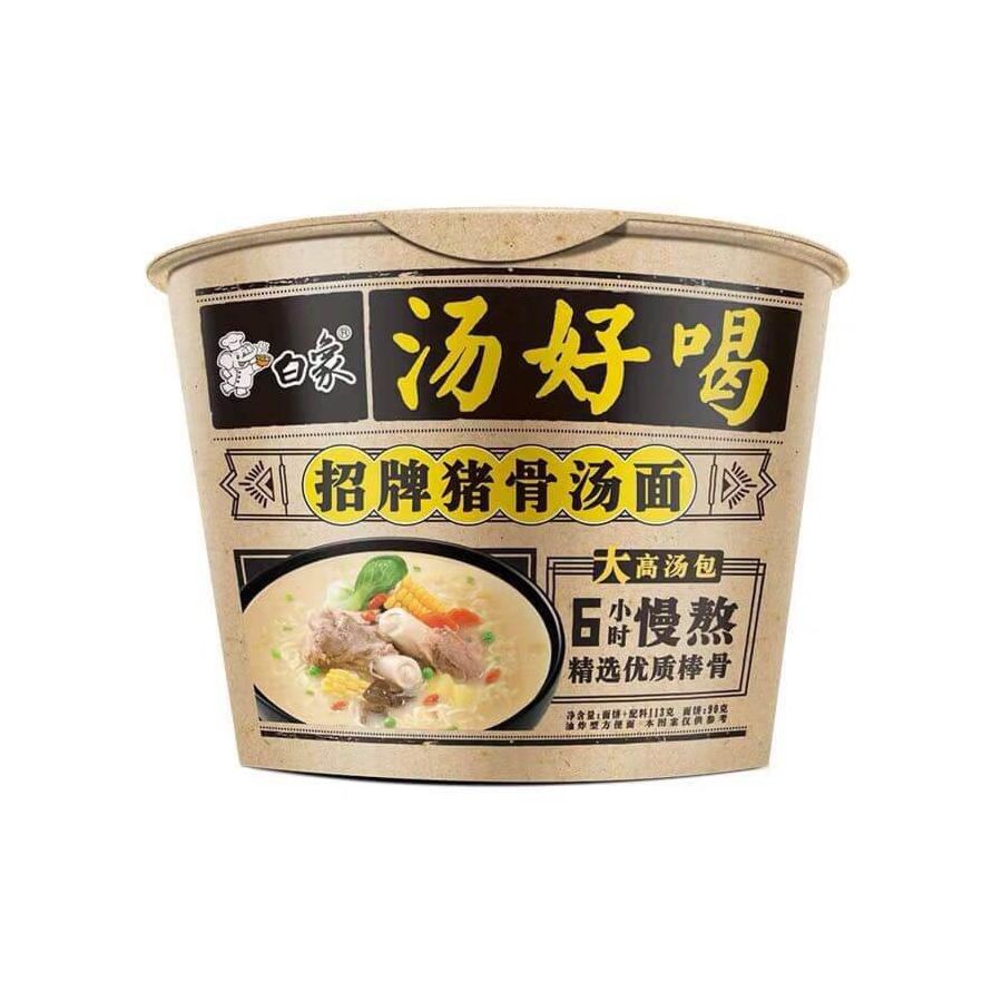 Baixiang Instant Bowl Noodle Artificial Pork Bone Soup Flavour 108g